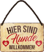 4252024206074 Schilderstore24 	Schilderstore24 Blechschilder sind perfekt als Geschenk zu Weihnachten, Geburtstage, Feiern, Partys, Grillabende, Namenstag, Feiertag, Mädelsabend, Hochzeit. Jederzeit stilvoll im Wohnzimmer, Partykeller, Garage, Praxis, Büro, Café, Hauseingang Haustier Tier Freund knuddelig Zuhause Katze Hund Hamster Meerschwein haustier ''Hier sind Hunde willkommen''		18x12cm