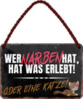 4252024206159 Schilderstore24 	Schilderstore24 Blechschilder sind perfekt als Geschenk zu Weihnachten, Geburtstage, Feiern, Partys, Grillabende, Namenstag, Feiertag, Mädelsabend, Hochzeit. Jederzeit stilvoll im Wohnzimmer, Partykeller, Garage, Praxis, Büro, Café, Hauseingang Haustier Tier Freund knuddelig Zuhause Katze Hund Hamster Meerschwein haustier ''Wer Narben hat, hat was erlebt.. oder  eine Katze''		18x12cm