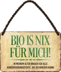 4252024202892 Schilderstore24 Schilderstore24 Blechschilder sind perfekt als Geschenk zu Weihnachten, Geburtstage, Feiern, Partys, Grillabende, Namenstag, Feiertag, Mädelsabend, Hochzeit. Jederzeit stilvoll im Wohnzimmer, Partykeller, Garage, Praxis, Büro, Café, Hauseingang Lebensmittel Kaffee Kuchen Sucht café coffee kaffeemaschine getränk essen	 ''Bio is nix für mich''		18x12cm