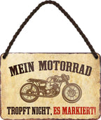 4252024206739 Schilderstore24 	Schilderstore24 Blechschilder sind perfekt als Geschenk zu Weihnachten, Geburtstage, Feiern, Partys, Grillabende, Namenstag, Feiertag, Mädelsabend, Hochzeit. Jederzeit stilvoll im Wohnzimmer, Partykeller, Garage, Praxis, Büro, Café, Hauseingang Mechaniker Auto Motorrad Werkstatt auto werkstatt tüfteln schrauber ''Mein Motorrad tropft nicht, es markiert''		18x12cm
