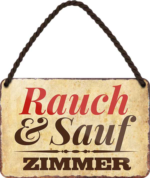 4252024200669 Schilderstore24 Schilderstore24 Blechschilder sind perfekt als Geschenk zu Weihnachten, Geburtstage, Feiern, Partys, Grillabende, Namenstag, Feiertag, Mädelsabend, Hochzeit. Jederzeit stilvoll im Wohnzimmer, Partykeller, Garage, Praxis, Büro, Café, Hauseingang Alkohol Cocktail Bier Sekt Getränk Bier Alkohol schnaps promille tequila   	 ''Rauch & Sauf Zimmer''		18x12cm