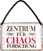 4252024210729 Schilderstore24 Schilderstore24 Blechschilder sind perfekt als Geschenk zu Weihnachten, Geburtstage, Feiern, Partys, Grillabende, Namenstag, Feiertag, Mädelsabend, Hochzeit. Jederzeit stilvoll im Wohnzimmer, Partykeller, Garage, Praxis, Büro, Café, Hauseingang Sarkasmus Ironie Funny Schwarzer Humor faul dumm fun rente lästern teufel	 ''Zentrum für Chaosforschung''		18x12cm