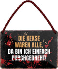 4252024202588 Schilderstore24 	Schilderstore24 Blechschilder sind perfekt als Geschenk zu Weihnachten, Geburtstage, Feiern, Partys, Grillabende, Namenstag, Feiertag, Mädelsabend, Hochzeit. Jederzeit stilvoll im Wohnzimmer, Partykeller, Garage, Praxis, Büro, Café, Hauseingang Lebensmittel Kaffee Kuchen Tee Grill crepes teigware süßigkeit essen grill wurst ''Die Kekse waren alle, da bin ich einfach durchgedreht''		18x12cm