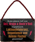 4252024210583 Schilderstore24 Schilderstore24 Blechschilder sind perfekt als Geschenk zu Weihnachten, Geburtstage, Feiern, Partys, Grillabende, Namenstag, Feiertag, Mädelsabend, Hochzeit. Jederzeit stilvoll im Wohnzimmer, Partykeller, Garage, Praxis, Büro, Café, Hauseingang Sarkasmus Ironie Funny Schwarzer Humor faul dumm fun rente lästern teufel	 ''Wann genau ist aus Sex, Drugs&Rock´n´Roll... Helene Fischer geworden''		18x12cm