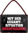 4252024210248 Schilderstore24 Schilderstore24 Blechschilder sind perfekt als Geschenk zu Weihnachten, Geburtstage, Feiern, Partys, Grillabende, Namenstag, Feiertag, Mädelsabend, Hochzeit. Jederzeit stilvoll im Wohnzimmer, Partykeller, Garage, Praxis, Büro, Café, Hauseingang Sarkasmus Ironie Funny Schwarzer Humor faul dumm fun rente lästern teufel ''Mit der Gesamtsituation unzufrieden''		18x12cm