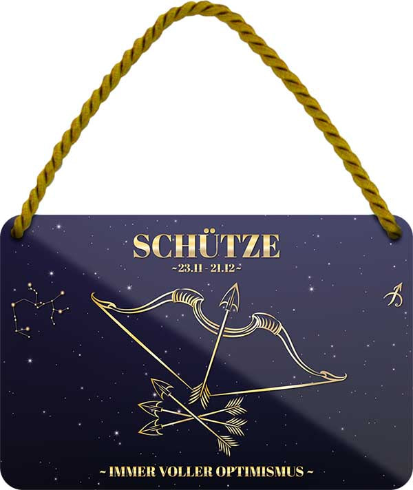 4252024208740 Schilderstore24 	Schilderstore24 Blechschilder sind perfekt als Geschenk zu Weihnachten, Geburtstage, Feiern, Partys, Grillabende, Namenstag, Feiertag, Mädelsabend, Hochzeit. Jederzeit stilvoll im Wohnzimmer, Partykeller, Garage, Praxis, Büro, Café, Hauseingang Sternzeichen Sternbild Astro Horoskop Sternzeichen spirituell tierkreis sternbilder ''Schütze (schwarz gold)''		18x12cm