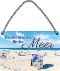 4252024207477 Schilderstore24 	Schilderstore24 Blechschilder sind perfekt als Geschenk zu Weihnachten, Geburtstage, Feiern, Partys, Grillabende, Namenstag, Feiertag, Mädelsabend, Hochzeit. Jederzeit stilvoll im Wohnzimmer, Partykeller, Garage, Praxis, Büro, Café, Hauseingang Meer Urlaub Sommer Sandstrand meer wasser strand sand urlaub ferien ''Das Leben ist zu kurz für ohne Meer (Strandkorb)''		18x12cm