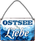 4252024207866 Schilderstore24 Schilderstore24 Blechschilder sind perfekt als Geschenk zu Weihnachten, Geburtstage, Feiern, Partys, Grillabende, Namenstag, Feiertag, Mädelsabend, Hochzeit. Jederzeit stilvoll im Wohnzimmer, Partykeller, Garage, Praxis, Büro, Café, Hauseingang Meer Urlaub Sommer Sandstrand meer wasser strand sand urlaub ferien	 ''Ostsee Liebe (blau weiß)''		18x12cm