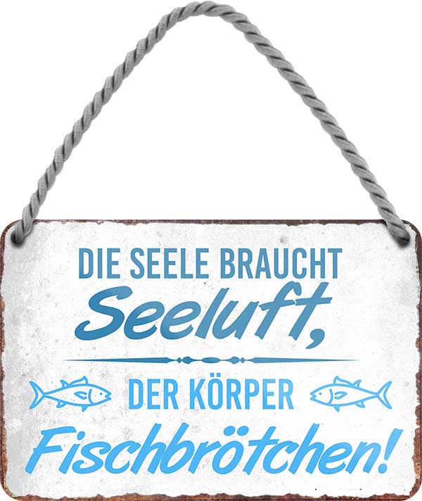 4252024207514 Schilderstore24 	Schilderstore24 Blechschilder sind perfekt als Geschenk zu Weihnachten, Geburtstage, Feiern, Partys, Grillabende, Namenstag, Feiertag, Mädelsabend, Hochzeit. Jederzeit stilvoll im Wohnzimmer, Partykeller, Garage, Praxis, Büro, Café, Hauseingang Meer Urlaub Sommer Sandstrand meer wasser strand sand urlaub ferien ''Die Seele braucht Seelzft. Der Körper Fischbrötchen''		18x12cm