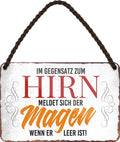 4252024202625 Schilderstore24 	Schilderstore24 Blechschilder sind perfekt als Geschenk zu Weihnachten, Geburtstage, Feiern, Partys, Grillabende, Namenstag, Feiertag, Mädelsabend, Hochzeit. Jederzeit stilvoll im Wohnzimmer, Partykeller, Garage, Praxis, Büro, Café, Hauseingang Lebensmittel Kaffee Kuchen Tee Grill crepes teigware süßigkeit essen grill wurst ''im Gegensatz zum Hirn.. Magen wenn er leer ist''		18x12cm
