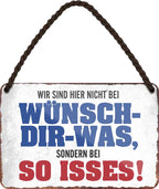 4252024210712 Schilderstore24 	Schilderstore24 Blechschilder sind perfekt als Geschenk zu Weihnachten, Geburtstage, Feiern, Partys, Grillabende, Namenstag, Feiertag, Mädelsabend, Hochzeit. Jederzeit stilvoll im Wohnzimmer, Partykeller, Garage, Praxis, Büro, Café, Hauseingang Sarkasmus Ironie Funny Schwarzer Humor faul dumm fun rente lästern teufel ''Wir sind hier nicht bei Wünsch-Dir-Was''		18x12cm