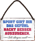4252024200713 Schilderstore24 	Schilderstore24 Blechschilder sind perfekt als Geschenk zu Weihnachten, Geburtstage, Feiern, Partys, Grillabende, Namenstag, Feiertag, Mädelsabend, Hochzeit. Jederzeit stilvoll im Wohnzimmer, Partykeller, Garage, Praxis, Büro, Café, Hauseingang Alkohol Cocktail Bier Sekt Getränk Bier Alkohol schnaps promille tequila    ''Sport gibt dir das Gefühl, nackt besser auszusehen. Sekt''		18x12cm