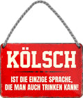 4252024210033 Schilderstore24 	Schilderstore24 Blechschilder sind perfekt als Geschenk zu Weihnachten, Geburtstage, Feiern, Partys, Grillabende, Namenstag, Feiertag, Mädelsabend, Hochzeit. Jederzeit stilvoll im Wohnzimmer, Partykeller, Garage, Praxis, Büro, Café, Hauseingang Sarkasmus Ironie Funny Schwarzer Humor faul dumm fun rente lästern teufel ''Kölsch ist die einzige Sprache.. trinken kann''		18x12cm