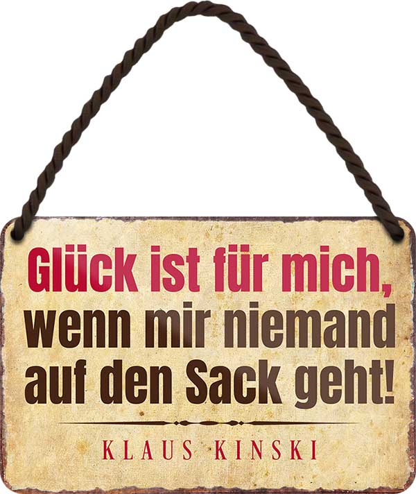 4252024209709 Schilderstore24 Schilderstore24 Blechschilder sind perfekt als Geschenk zu Weihnachten, Geburtstage, Feiern, Partys, Grillabende, Namenstag, Feiertag, Mädelsabend, Hochzeit. Jederzeit stilvoll im Wohnzimmer, Partykeller, Garage, Praxis, Büro, Café, Hauseingang Sarkasmus Ironie Funny Schwarzer Humor faul dumm fun rente lästern teufel	 ''Glück ist für mich, wenn mir niemand auf den Sack geht''		18x12cm