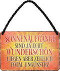 4252024210453 Schilderstore24 	Schilderstore24 Blechschilder sind perfekt als Geschenk zu Weihnachten, Geburtstage, Feiern, Partys, Grillabende, Namenstag, Feiertag, Mädelsabend, Hochzeit. Jederzeit stilvoll im Wohnzimmer, Partykeller, Garage, Praxis, Büro, Café, Hauseingang Sarkasmus Ironie Funny Schwarzer Humor faul dumm fun rente lästern teufel ''Sonnenaufgänge sind ja echt Wunderschön''		18x12cm