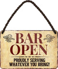 4252024200065 Schilderstore24 Schilderstore24 Blechschilder sind perfekt als Geschenk zu Weihnachten, Geburtstage, Feiern, Partys, Grillabende, Namenstag, Feiertag, Mädelsabend, Hochzeit. Jederzeit stilvoll im Wohnzimmer, Partykeller, Garage, Praxis, Büro, Café, Hauseingang Alkohol Cocktail Bier Sekt Getränk Bier Alkohol schnaps promille tequila   	 ''Bar Open. Proudly severing whatever you bring''		18x12cm