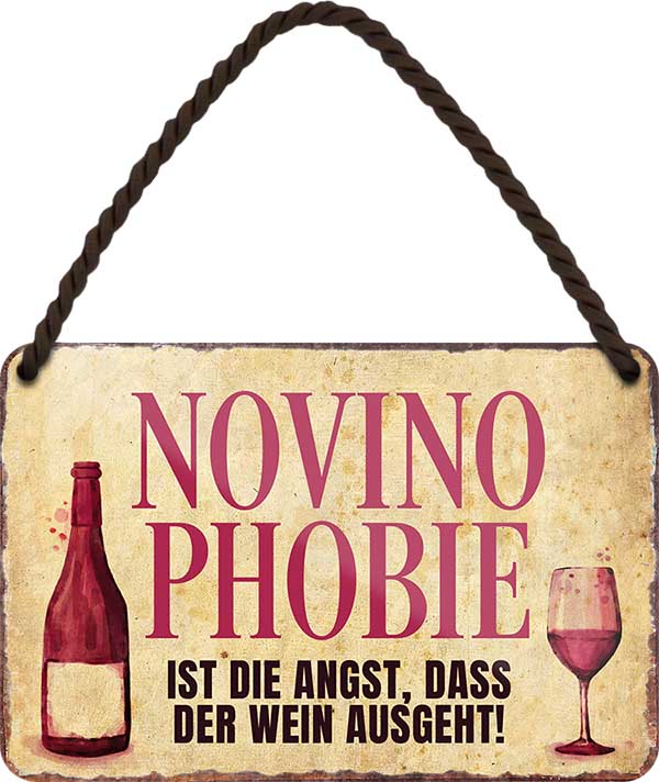 4252024200584 Schilderstore24 	Schilderstore24 Blechschilder sind perfekt als Geschenk zu Weihnachten, Geburtstage, Feiern, Partys, Grillabende, Namenstag, Feiertag, Mädelsabend, Hochzeit. Jederzeit stilvoll im Wohnzimmer, Partykeller, Garage, Praxis, Büro, Café, Hauseingang Alkohol Cocktail Bier Sekt Getränk Bier Alkohol schnaps promille tequila    ''Novino Phobie''		18x12cm