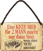 4252024200317 Schilderstore24 Schilderstore24 Blechschilder sind perfekt als Geschenk zu Weihnachten, Geburtstage, Feiern, Partys, Grillabende, Namenstag, Feiertag, Mädelsabend, Hochzeit. Jederzeit stilvoll im Wohnzimmer, Partykeller, Garage, Praxis, Büro, Café, Hauseingang Alkohol Cocktail Bier Sekt Getränk Bier Alkohol schnaps promille tequila   	 ''Eine Kiste Bier für 2 Mann macht nur dann Sinn''		18x12cm