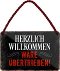 4252024209044 Schilderstore24 Schilderstore24 Blechschilder sind perfekt als Geschenk zu Weihnachten, Geburtstage, Feiern, Partys, Grillabende, Namenstag, Feiertag, Mädelsabend, Hochzeit. Jederzeit stilvoll im Wohnzimmer, Partykeller, Garage, Praxis, Büro, Café, Hauseingang Zuhause WC Open Closed Badezimmer toilette scheißhaus putzen haushalt heim	 ''Herzlich Willkommen wäre übertrieben''		18x12cm