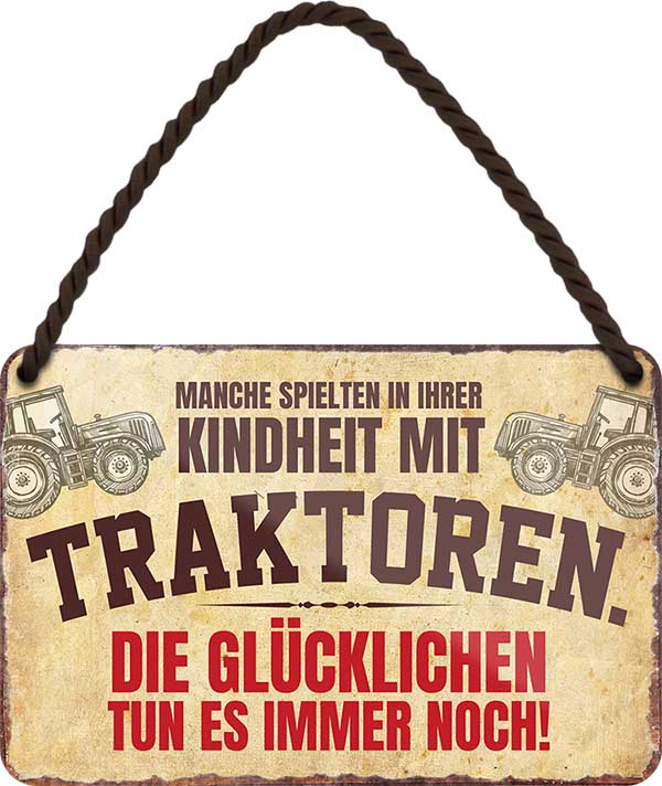 4252024208924 Schilderstore24 	Schilderstore24 Blechschilder sind perfekt als Geschenk zu Weihnachten, Geburtstage, Feiern, Partys, Grillabende, Namenstag, Feiertag, Mädelsabend, Hochzeit. Jederzeit stilvoll im Wohnzimmer, Partykeller, Garage, Praxis, Büro, Café, Hauseingang Traktor Maschine Landmaschine Feld bauer landwirt landwirtschaft schlepper ''Manche spielten in ihrer Kindheit mit Traktoren''		18x12cm