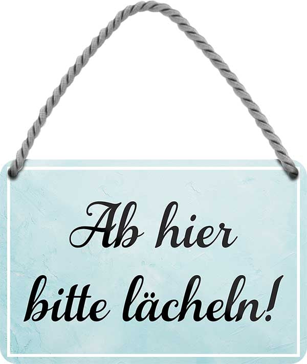 4252024209235 Schilderstore24 Schilderstore24 Blechschilder sind perfekt als Geschenk zu Weihnachten, Geburtstage, Feiern, Partys, Grillabende, Namenstag, Feiertag, Mädelsabend, Hochzeit. Jederzeit stilvoll im Wohnzimmer, Partykeller, Garage, Praxis, Büro, Café, Hauseingang Sarkasmus Ironie Funny Schwarzer Humor faul dumm fun rente lästern teufel	 ''Ab hier bitte lächeln''		18x12cm