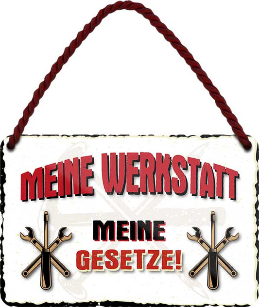 4252024206746 Schilderstore24 Schilderstore24 Blechschilder sind perfekt als Geschenk zu Weihnachten, Geburtstage, Feiern, Partys, Grillabende, Namenstag, Feiertag, Mädelsabend, Hochzeit. Jederzeit stilvoll im Wohnzimmer, Partykeller, Garage, Praxis, Büro, Café, Hauseingang Mechaniker Auto Motorrad Werkstatt auto werkstatt tüfteln schrauber	 ''Meine Werkstatt, meine Gesetze''		18x12cm