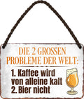 4252024200195 Schilderstore24 Schilderstore24 Blechschilder sind perfekt als Geschenk zu Weihnachten, Geburtstage, Feiern, Partys, Grillabende, Namenstag, Feiertag, Mädelsabend, Hochzeit. Jederzeit stilvoll im Wohnzimmer, Partykeller, Garage, Praxis, Büro, Café, Hauseingang Alkohol Cocktail Bier Sekt Getränk Bier Alkohol schnaps promille tequila   	 ''Die 2 grossen Probleme der Welt (gelb) 1. Kaffee wird von alleine kalt (Hintergrund weiß)''		18x12cm