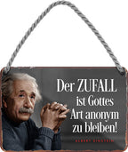 4252024206647 Schilderstore24 Schilderstore24 Blechschilder sind perfekt als Geschenk zu Weihnachten, Geburtstage, Feiern, Partys, Grillabende, Namenstag, Feiertag, Mädelsabend, Hochzeit. Jederzeit stilvoll im Wohnzimmer, Partykeller, Garage, Praxis, Büro, Café, Hauseingang Tiefsinnig Albert Einstein Weisheiten wahrheit sprichwort lebensweisheit philosoph	 ''Der Zufall ist Gottes Art anonym zu bleiben (Einstein)''		18x12cm
