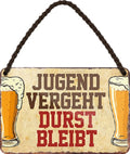 4252024200478 Schilderstore24 	Schilderstore24 Blechschilder sind perfekt als Geschenk zu Weihnachten, Geburtstage, Feiern, Partys, Grillabende, Namenstag, Feiertag, Mädelsabend, Hochzeit. Jederzeit stilvoll im Wohnzimmer, Partykeller, Garage, Praxis, Büro, Café, Hauseingang Alkohol Cocktail Bier Sekt Getränk Bier Alkohol schnaps promille tequila    ''Jugend vergeht, Durst bleibt''		18x12cm
