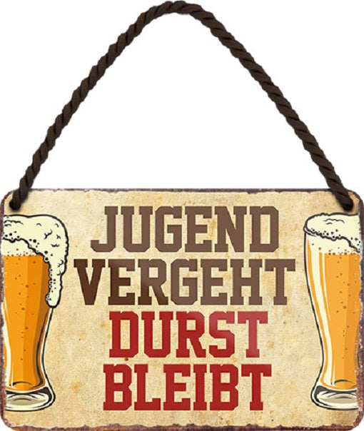 4252024200478 Schilderstore24 	Schilderstore24 Blechschilder sind perfekt als Geschenk zu Weihnachten, Geburtstage, Feiern, Partys, Grillabende, Namenstag, Feiertag, Mädelsabend, Hochzeit. Jederzeit stilvoll im Wohnzimmer, Partykeller, Garage, Praxis, Büro, Café, Hauseingang Alkohol Cocktail Bier Sekt Getränk Bier Alkohol schnaps promille tequila    ''Jugend vergeht, Durst bleibt''		18x12cm
