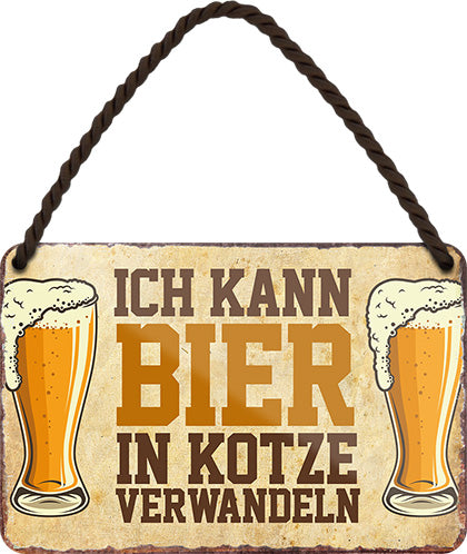 4252024200393 Schilderstore24 	Schilderstore24 Blechschilder sind perfekt als Geschenk zu Weihnachten, Geburtstage, Feiern, Partys, Grillabende, Namenstag, Feiertag, Mädelsabend, Hochzeit. Jederzeit stilvoll im Wohnzimmer, Partykeller, Garage, Praxis, Büro, Café, Hauseingang Alkohol Cocktail Bier Sekt Getränk Bier Alkohol schnaps promille tequila    ''Ich kann Bier in Kotze verwandeln''		18x12cm