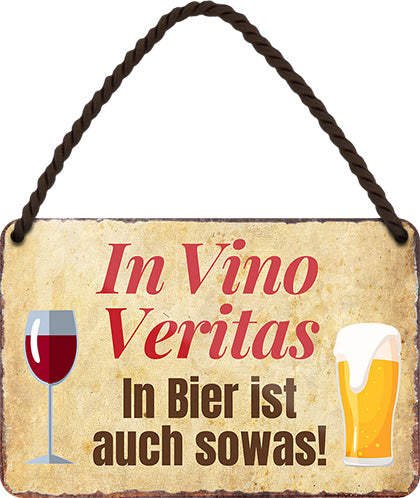 4252024200430 Schilderstore24 	Schilderstore24 Blechschilder sind perfekt als Geschenk zu Weihnachten, Geburtstage, Feiern, Partys, Grillabende, Namenstag, Feiertag, Mädelsabend, Hochzeit. Jederzeit stilvoll im Wohnzimmer, Partykeller, Garage, Praxis, Büro, Café, Hauseingang Alkohol Cocktail Bier Sekt Getränk Bier Alkohol schnaps promille tequila    ''In Vino Veritas. In Bier ist auch sowas''		18x12cm