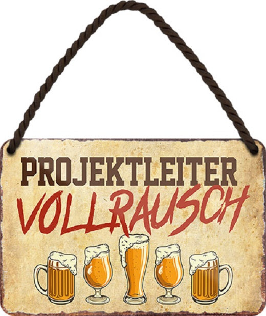 4252024200652 Schilderstore24 Schilderstore24 Blechschilder sind perfekt als Geschenk zu Weihnachten, Geburtstage, Feiern, Partys, Grillabende, Namenstag, Feiertag, Mädelsabend, Hochzeit. Jederzeit stilvoll im Wohnzimmer, Partykeller, Garage, Praxis, Büro, Café, Hauseingang Alkohol Cocktail Bier Sekt Getränk Bier Alkohol schnaps promille tequila   	 ''Projektleiter Vollrausch''		18x12cm