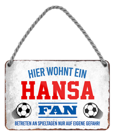 4252024203400 Schilderstore24 	Schilderstore24 Blechschilder sind perfekt als Geschenk zu Weihnachten, Geburtstage, Feiern, Partys, Grillabende, Namenstag, Feiertag, Mädelsabend, Hochzeit. Jederzeit stilvoll im Wohnzimmer, Partykeller, Garage, Praxis, Büro, Café, Hauseingang Fußball Mannschaft Verein Bolzen Ball sport liga kicken stadion freizeit ''Hansa Fan''		18x12cm