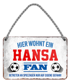 4252024203400 Schilderstore24 	Schilderstore24 Blechschilder sind perfekt als Geschenk zu Weihnachten, Geburtstage, Feiern, Partys, Grillabende, Namenstag, Feiertag, Mädelsabend, Hochzeit. Jederzeit stilvoll im Wohnzimmer, Partykeller, Garage, Praxis, Büro, Café, Hauseingang Fußball Mannschaft Verein Bolzen Ball sport liga kicken stadion freizeit ''Hansa Fan''		18x12cm