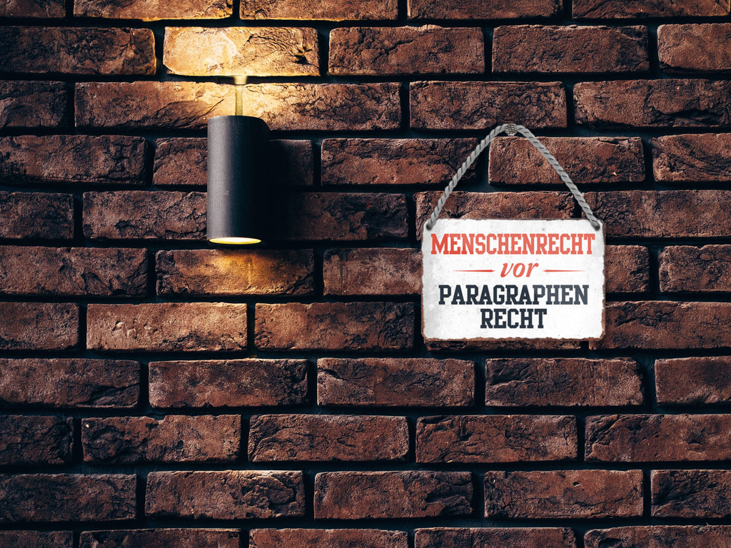 Tin sign "human rights before paragraph law" 18x12cm