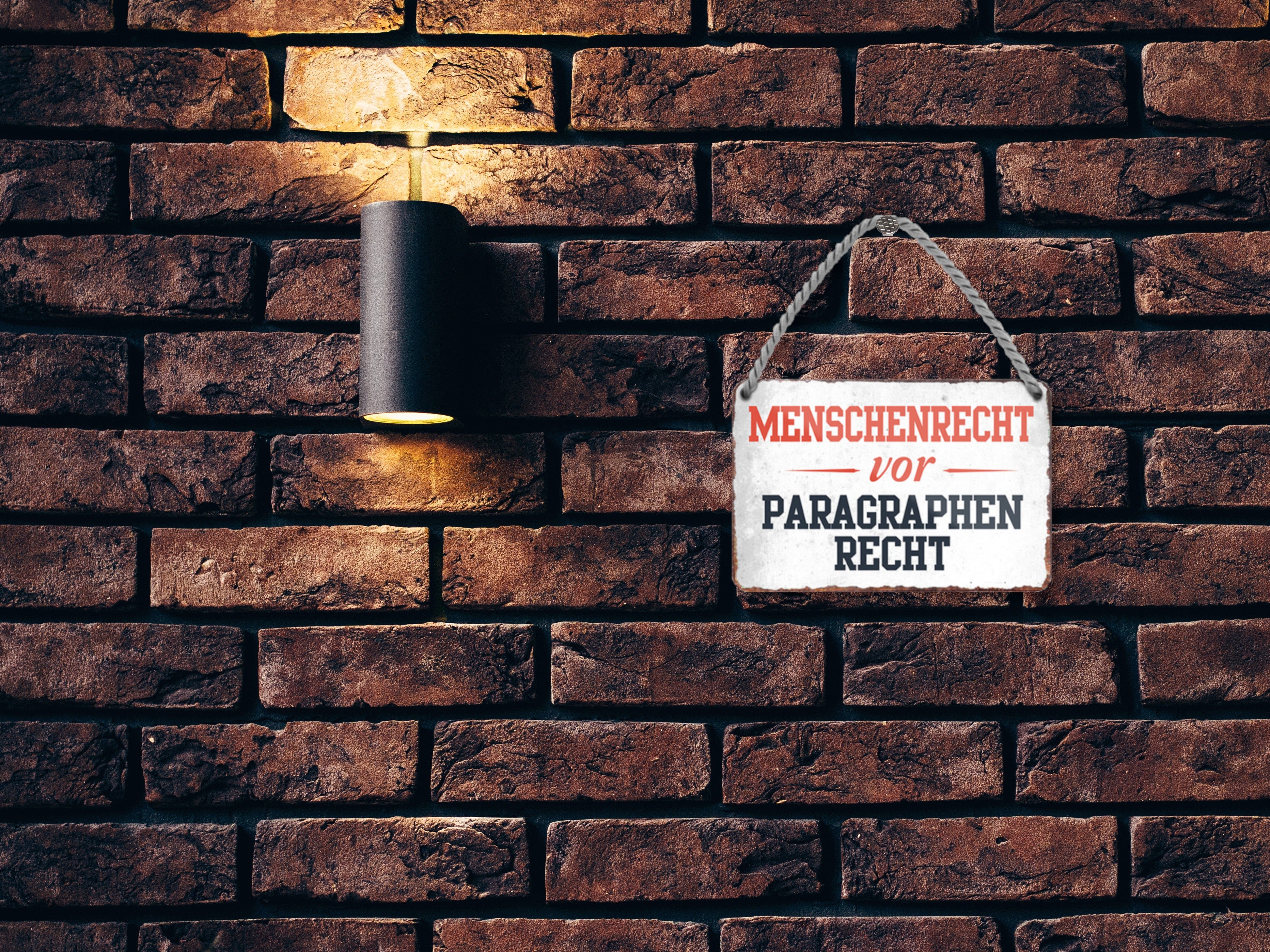 Tin sign "human rights before paragraph law" 18x12cm