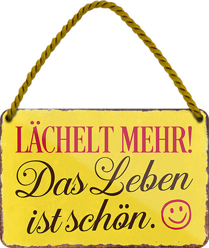 4252024210064 Schilderstore24 Schilderstore24 Blechschilder sind perfekt als Geschenk zu Weihnachten, Geburtstage, Feiern, Partys, Grillabende, Namenstag, Feiertag, Mädelsabend, Hochzeit. Jederzeit stilvoll im Wohnzimmer, Partykeller, Garage, Praxis, Büro, Café, Hauseingang Sarkasmus Ironie Funny Schwarzer Humor faul dumm fun rente lästern teufel	 ''Lächelt mehr. Das Leben ist schön''		18x12cm