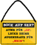 4252024208184 Schilderstore24 Schilderstore24 Blechschilder sind perfekt als Geschenk zu Weihnachten, Geburtstage, Feiern, Partys, Grillabende, Namenstag, Feiertag, Mädelsabend, Hochzeit. Jederzeit stilvoll im Wohnzimmer, Partykeller, Garage, Praxis, Büro, Café, Hauseingang Sex Anzüglich Zweideutig Romantik Brüste sinnlich schnulzig romantisch versaut pinup	 ''Bock auf Sex. Atme für JA (gelb)''		18x12cm