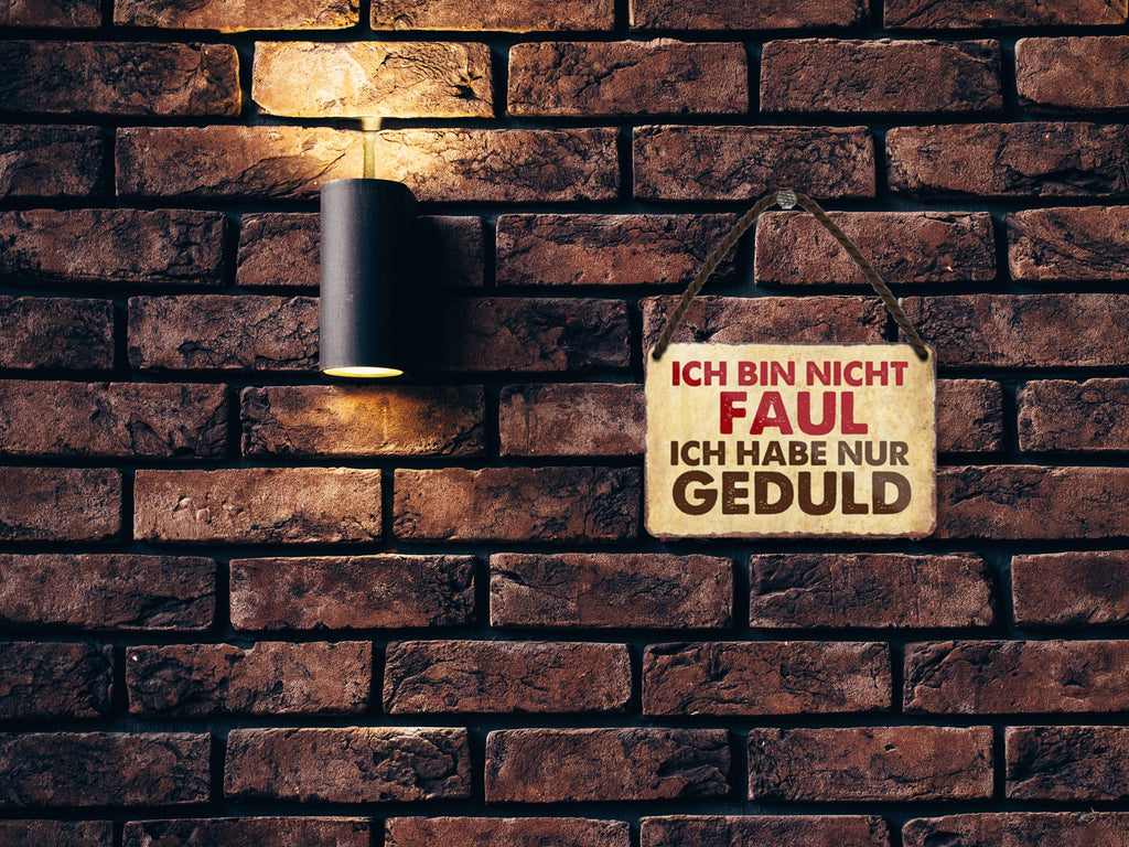 Blechschild ''Ich bin nicht faul, ich habe nur Geduld'' 18x12cm
