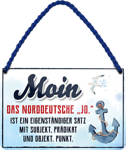 4252024207712 Schilderstore24 	Schilderstore24 Blechschilder sind perfekt als Geschenk zu Weihnachten, Geburtstage, Feiern, Partys, Grillabende, Namenstag, Feiertag, Mädelsabend, Hochzeit. Jederzeit stilvoll im Wohnzimmer, Partykeller, Garage, Praxis, Büro, Café, Hauseingang Meer Urlaub Sommer Sandstrand meer wasser strand sand urlaub ferien ''Moin. Das Norddeutsche ´Jo´ ist ... (Anker rechts)''		18x12cm