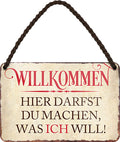 4252024209143 Schilderstore24 Schilderstore24 Blechschilder sind perfekt als Geschenk zu Weihnachten, Geburtstage, Feiern, Partys, Grillabende, Namenstag, Feiertag, Mädelsabend, Hochzeit. Jederzeit stilvoll im Wohnzimmer, Partykeller, Garage, Praxis, Büro, Café, Hauseingang Zuhause WC Open Closed Badezimmer toilette scheißhaus putzen haushalt heim	 ''Willkommen. Hier darfst du machen was ich will''		18x12cm