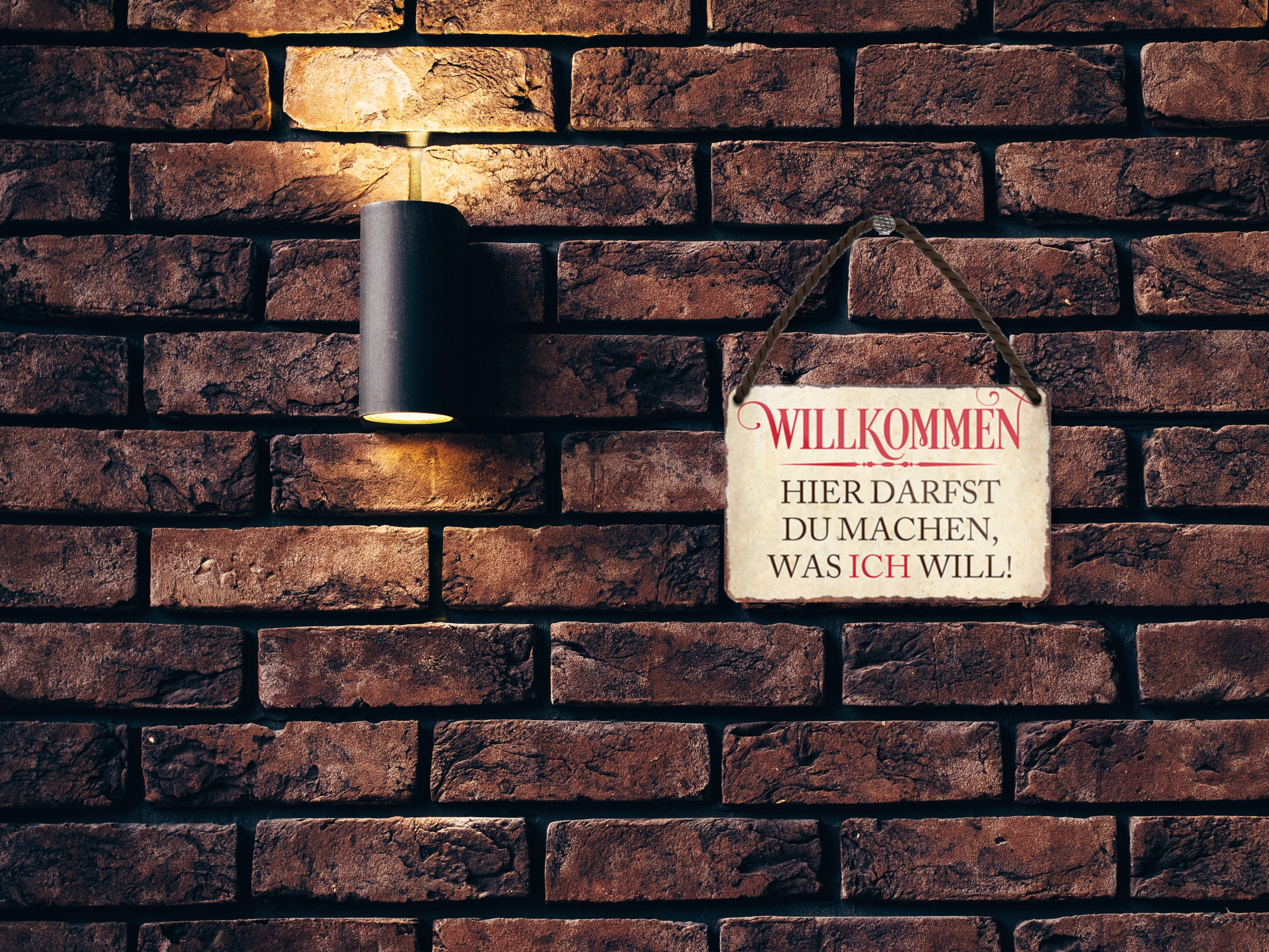 Blechschild ''Willkommen. Hier darfst du machen was ich will'' 18x12cm