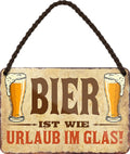 4252024200898 Schilderstore24 	Schilderstore24 Blechschilder sind perfekt als Geschenk zu Weihnachten, Geburtstage, Feiern, Partys, Grillabende, Namenstag, Feiertag, Mädelsabend, Hochzeit. Jederzeit stilvoll im Wohnzimmer, Partykeller, Garage, Praxis, Büro, Café, Hauseingang Alkohol Cocktail Bier Sekt Getränk Bier Alkohol schnaps promille tequila    ''Bier ist wie Urlaub im Glas''		18x12cm