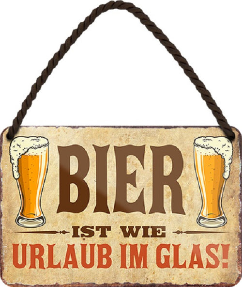 4252024200898 Schilderstore24 	Schilderstore24 Blechschilder sind perfekt als Geschenk zu Weihnachten, Geburtstage, Feiern, Partys, Grillabende, Namenstag, Feiertag, Mädelsabend, Hochzeit. Jederzeit stilvoll im Wohnzimmer, Partykeller, Garage, Praxis, Büro, Café, Hauseingang Alkohol Cocktail Bier Sekt Getränk Bier Alkohol schnaps promille tequila    ''Bier ist wie Urlaub im Glas''		18x12cm