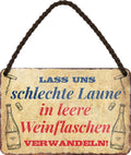 4252024200973 Schilderstore24 Schilderstore24 Blechschilder sind perfekt als Geschenk zu Weihnachten, Geburtstage, Feiern, Partys, Grillabende, Namenstag, Feiertag, Mädelsabend, Hochzeit. Jederzeit stilvoll im Wohnzimmer, Partykeller, Garage, Praxis, Büro, Café, Hauseingang Alkohol Cocktail Bier Sekt Getränk Bier Alkohol schnaps promille tequila   	 ''schlechte Laune in leer Weinflaschen verwandeln''		18x12cm