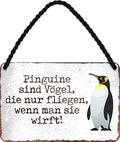 4252024210941 Schilderstore24 Schilderstore24 Blechschilder sind perfekt als Geschenk zu Weihnachten, Geburtstage, Feiern, Partys, Grillabende, Namenstag, Feiertag, Mädelsabend, Hochzeit. Jederzeit stilvoll im Wohnzimmer, Partykeller, Garage, Praxis, Büro, Café, Hauseingang Sarkasmus Ironie Funny Schwarzer Humor faul dumm fun rente lästern teufel	 ''Pinguine sind Vögel die fliegen wenn man wirft''		18x12cm