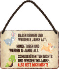 4252024210859 Schilderstore24 Schilderstore24 Blechschilder sind perfekt als Geschenk zu Weihnachten, Geburtstage, Feiern, Partys, Grillabende, Namenstag, Feiertag, Mädelsabend, Hochzeit. Jederzeit stilvoll im Wohnzimmer, Partykeller, Garage, Praxis, Büro, Café, Hauseingang Sarkasmus Ironie Funny Schwarzer Humor faul dumm fun rente lästern teufel	 ''Hasen rennen 8 Jahre alt. Hunde toben 15 Jahre alt''		18x12cm