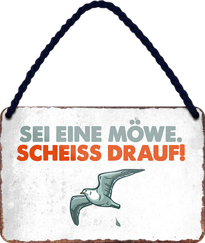 4252024210958 Schilderstore24 	Schilderstore24 Blechschilder sind perfekt als Geschenk zu Weihnachten, Geburtstage, Feiern, Partys, Grillabende, Namenstag, Feiertag, Mädelsabend, Hochzeit. Jederzeit stilvoll im Wohnzimmer, Partykeller, Garage, Praxis, Büro, Café, Hauseingang Sarkasmus Ironie Funny Schwarzer Humor faul dumm fun rente lästern teufel ''Sei eine Möwe, scheiss drauf''		18x12cm