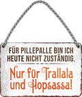 4252024210804 Schilderstore24 	Schilderstore24 Blechschilder sind perfekt als Geschenk zu Weihnachten, Geburtstage, Feiern, Partys, Grillabende, Namenstag, Feiertag, Mädelsabend, Hochzeit. Jederzeit stilvoll im Wohnzimmer, Partykeller, Garage, Praxis, Büro, Café, Hauseingang Sarkasmus Ironie Funny Schwarzer Humor faul dumm fun rente lästern teufel ''Für Pillepalle bin ich heute nicht zuständig''		18x12cm